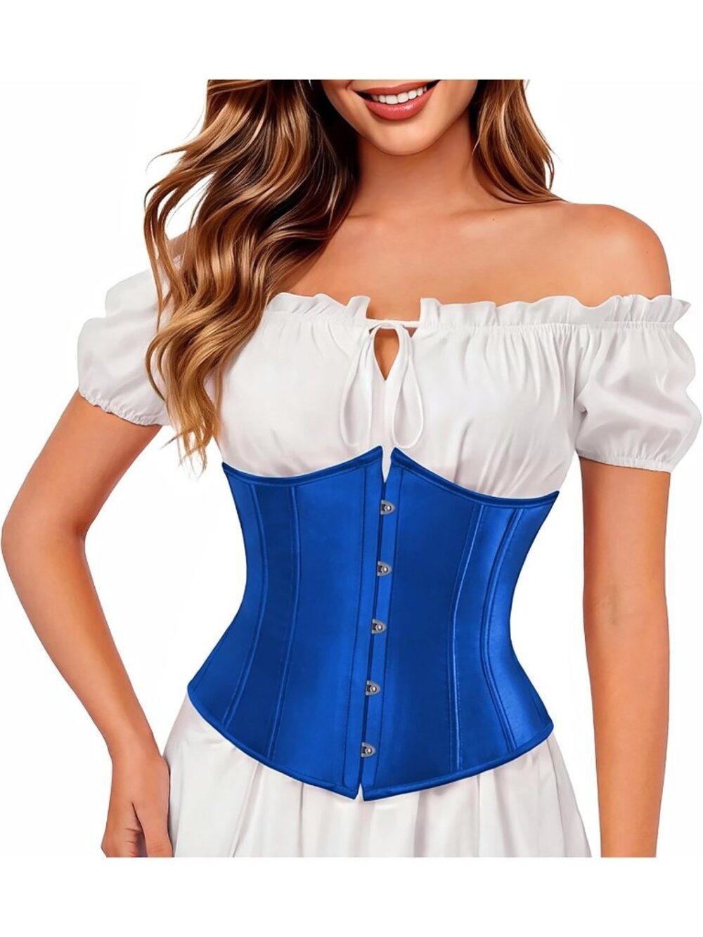 Women's Blue Stylish Halloween Lace Up Outfit Bustier Renaissance Corset Tops